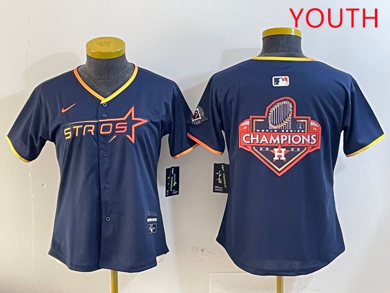 Youth Houston Astros Blank Drak Blue Three generations Joint Name 2025 Nike MLB Jersey style 21